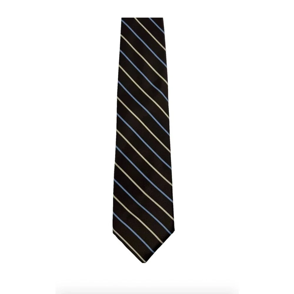 Brooks Brothers Golden Fleece Tie Brown Blue Cream Stripe Silk 59” x 4" - Picture 3 of 6